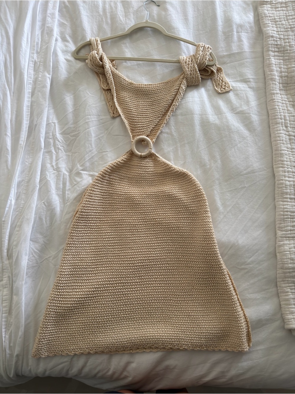 Elan Cream Crochet Halter Top with Knit Texture